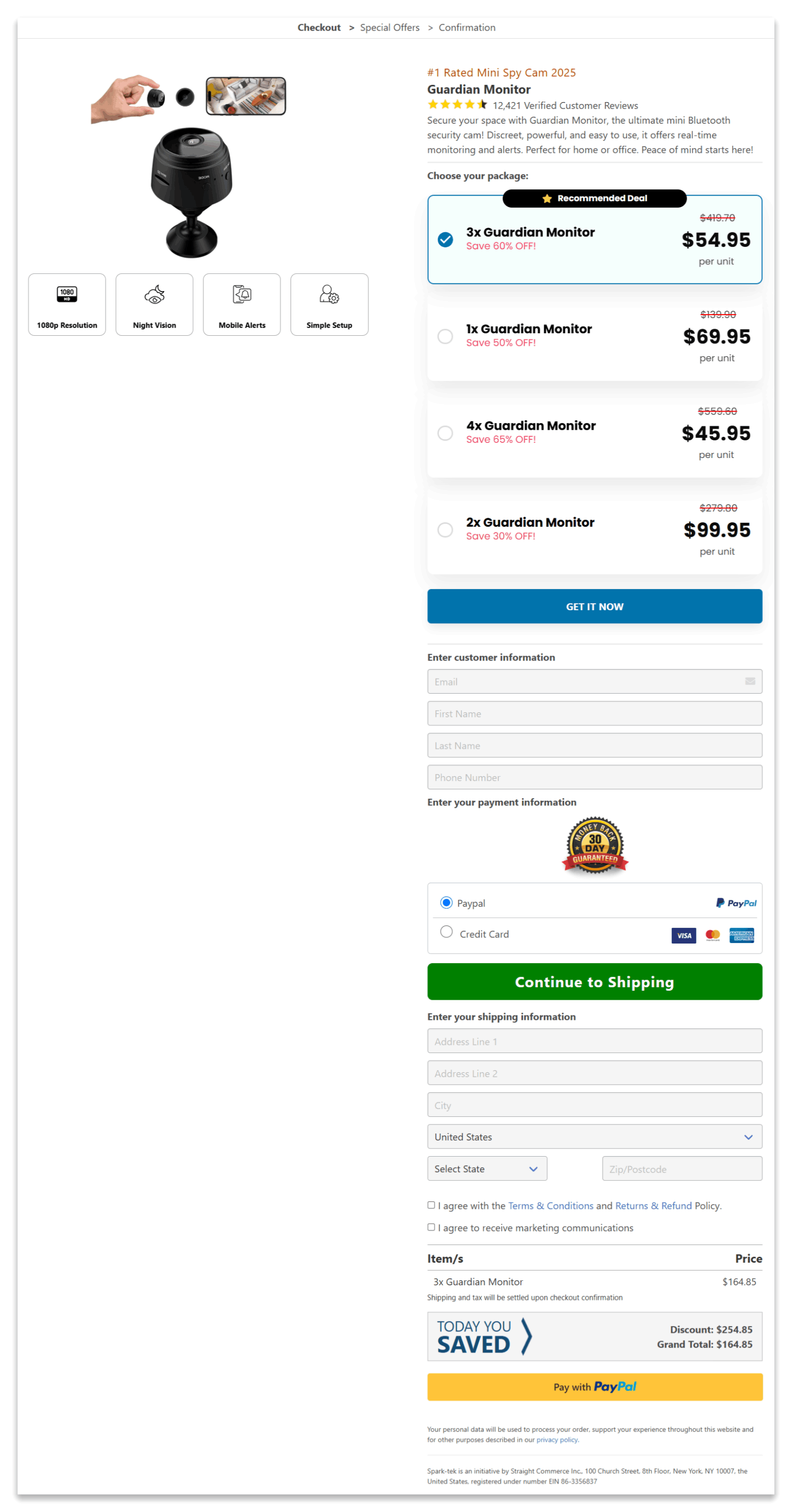 Guardian Monitor secure checkout page